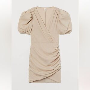 H&M NWOT Ruched Puff-sleeved Wrap Mini Dress